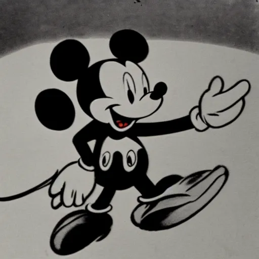 Image similar to vintage 1 9 3 0 s mickey mouse biting a bloody fish