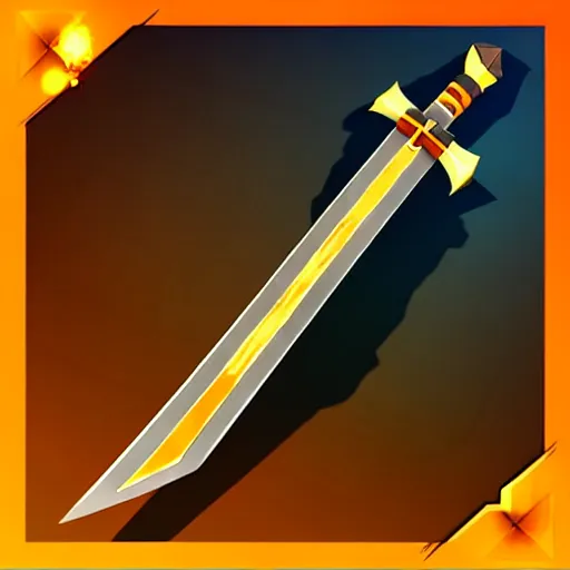 Prompt: long sword of ancient civilization, magical power, 3 d, one object, low poly, mobile game, cute, illustration