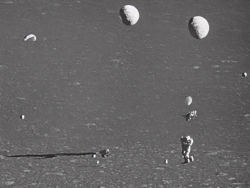 Prompt: Soviet Cosmonauts landing on the moon, 1968