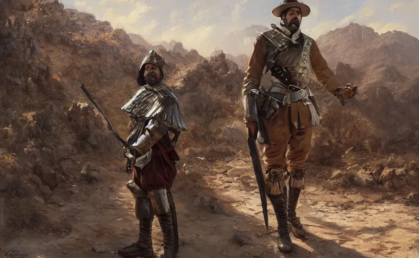 Image similar to spanish colonial soldier francisco pizarro, wide view, high detailed, full perfect, high detail, by craig mullins, peter mohrbacher, unreal engine, octane rendered, 8 k, trending on artstation