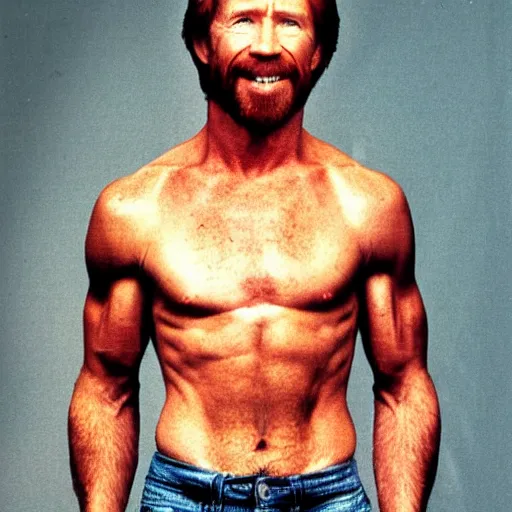 Image similar to photo of Chuck Norris looking incredibly skinny and malnourished, professional photo