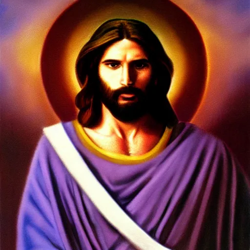 Prompt: kirby as jesus christ, oil painting, detailed