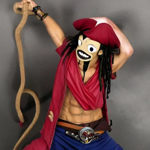 Image similar to Captain Jack Sparrow as Monkey D. Luffy, Anime Captain Jack Sparrow, Stretchy rubber arms