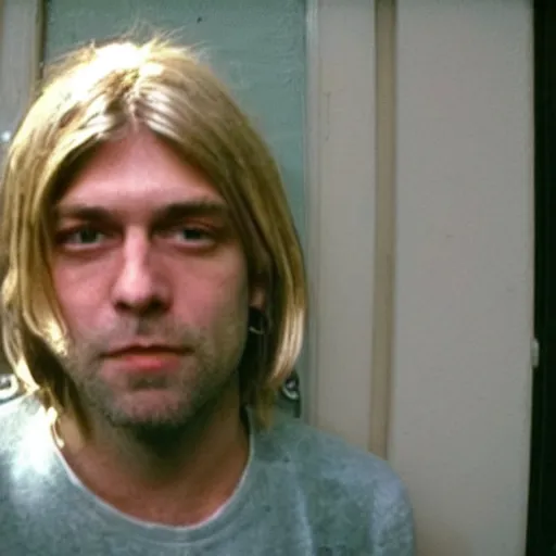 Prompt: Kurt Cobain on Ring Doorbell footage delivering pizza