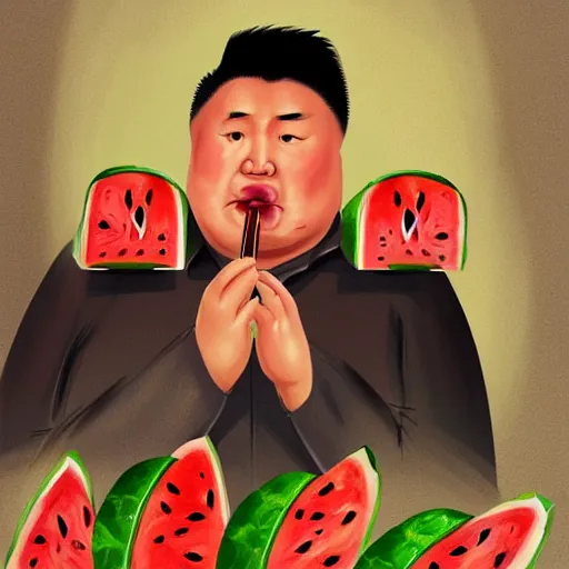 Prompt: In front of a watermelon stall near the street, a pockmarked Chinese fat guy, with a cigarette in his mouth, looked at you contemptuously,digital art,trending on artstation.