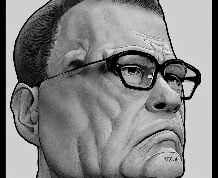 Image similar to portrait of hank hill, art by yoshitaka amano, intricately detailed, highly detailed, elegant, trending on artstation