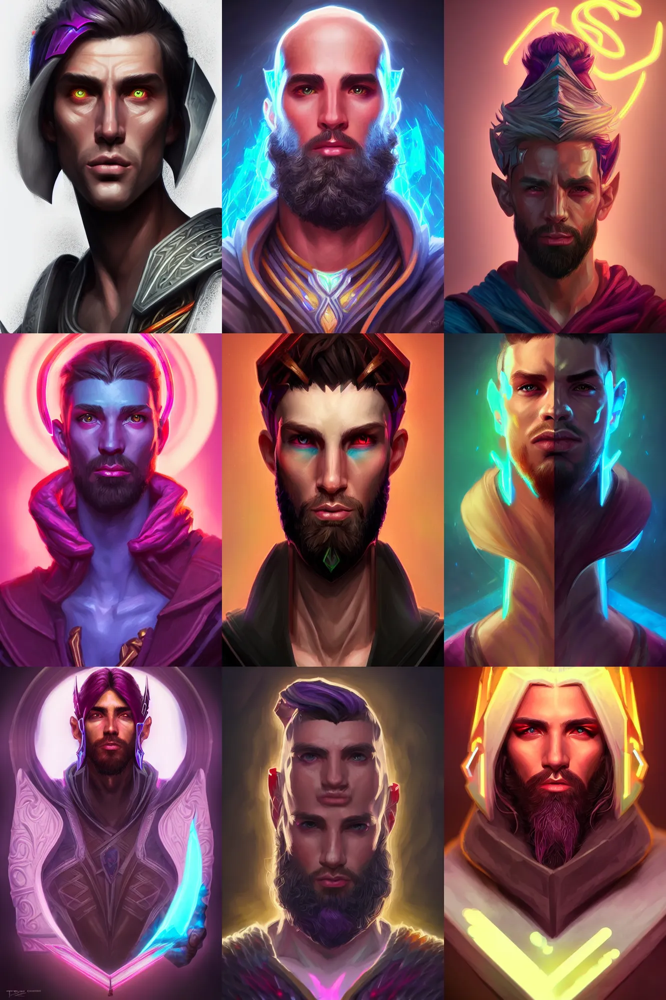 Prompt: realistic portrait beautiful concept art of a male wizard league of legend character, created by tristan eaton, high detailed, smooth draw, synthwave neon retro, intricate, soft light, soft mood, trending on artstation