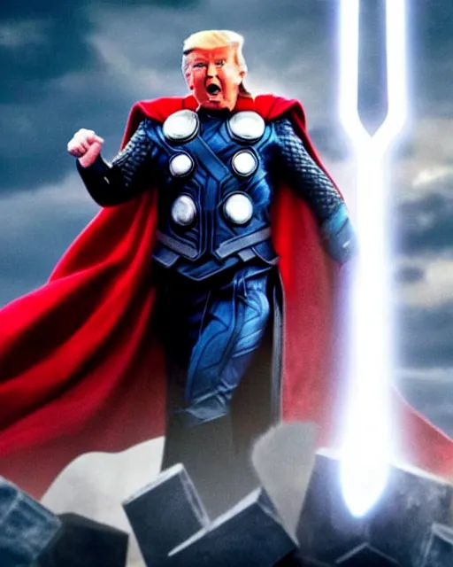 Image similar to cinematic still, donald trump as thor, avengers endgame ( 2 0 1 9 )