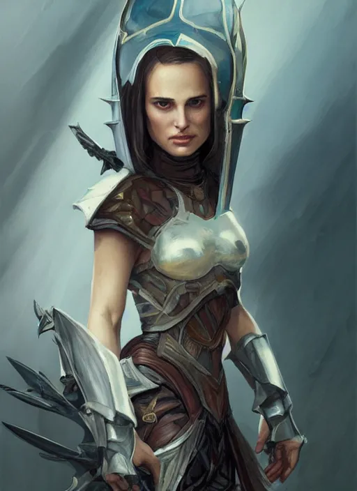 Image similar to young natalie portman, legendary warrior, warframe, lord of the rings, tattoos, decorative ornaments, battle armor, carl spitzweg, ismail inceoglu, vdragan bibin, hans thoma, greg rutkowski, alexandros pyromallis, cute, perfect face, detailed, sharply focused, centered, rule of thirds, photorealistic shading