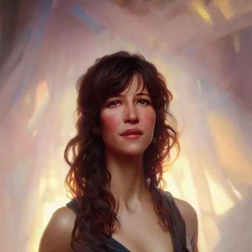 Image similar to a portrait painting of sophie marceau hybrid in the oil painting unreal 5 daz. rpg portrait, extremely detailed artgerm greg rutkowski alphonse mucha vladimir volegov