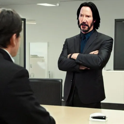 Image similar to Keanu Reeves in the office 4K quality super realistic