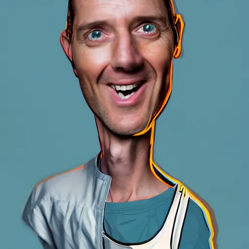 Prompt: person with surprised, elongated!!!!! eyes and an elongated neck!!!!!, caricature!!!, illustrated by tom richmond, trending on artstation, artstation caricature, 4 k, 8 k