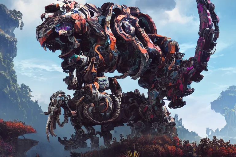 Image similar to clamberjaw machine mecha animal beast robot of horizon forbidden west horizon zero dawn bioluminiscence global illumination ray tracing hdr fanart arstation by sung choi and eric pfeiffer and gabriel garza and casper konefal