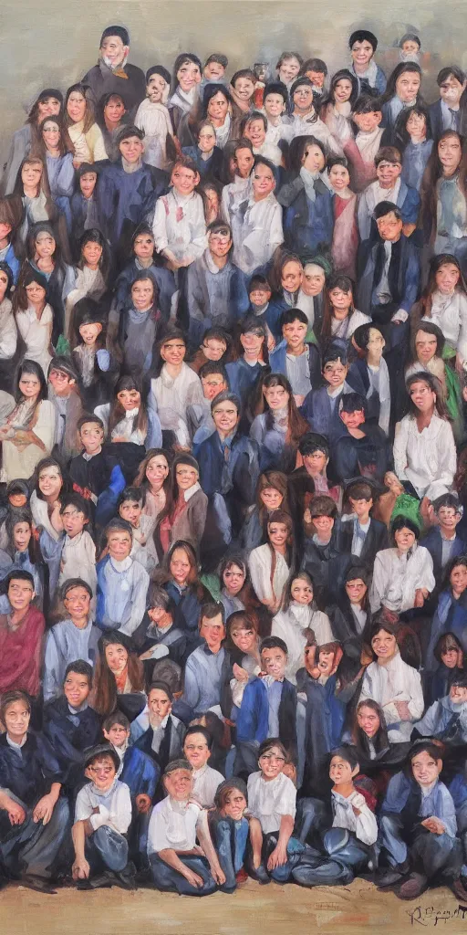 Image similar to oil painting scene from photographer takes group school photo by kim jung gi