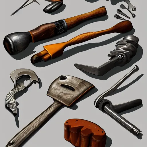 Image similar to painting of some tools by peter klasen, artstation, hd, ultra detailed