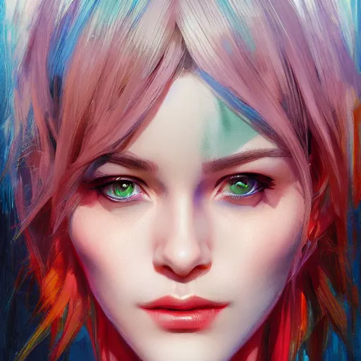 Prompt: half - witch woman with cute - fine - face, pretty face, multicolored hair, realistic shaded perfect face, extremely fine details, by realistic shaded lighting poster by ilya kuvshinov katsuhiro otomo, magali villeneuve, artgerm, jeremy lipkin and michael garmash and rob rey