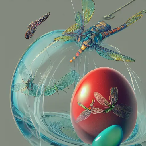 Prompt: surreal gouache painting, by yoshitaka amano, by ruan jia, by Conrad roset, by good smile company, detailed anime 3d render of big transparent resin egg in the cenrter of the screen with a magical dragonfly inside. dragonfly inside an egg, Surrounded by a big DJ Mixer, Controller deck, portrait, cgsociety, artstation, rococo mechanical and Digital and electronic, dieselpunk atmosphere