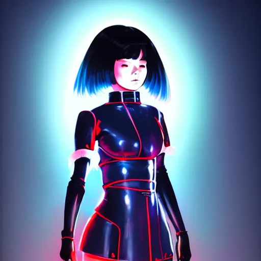 Image similar to a beautiful! bjork model, wearing futuristic cyber leather with articulate! glowing colored led lights, jrpg aztec street fashion, gapmoe yandere grimdark, trending on pixiv fanbox, painted by greg rutkowski makoto shinkai takashi takeuchi studio ghibli, akihiko yoshida