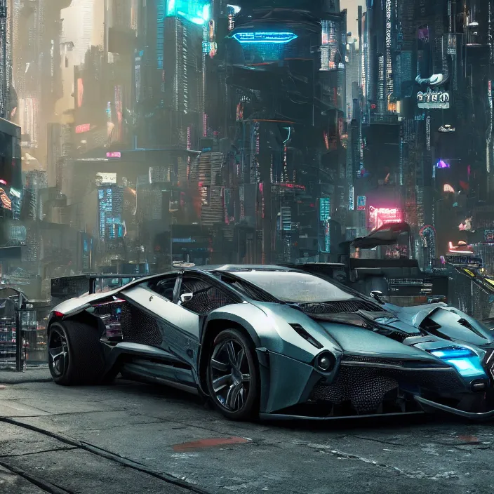 Prompt: cyberpunk car lamborgini counatch, in cyberpunk city, by blade runner, by neill blomkamp, eztreamly detailed, photorealism, photography, raytracing, 8 k, octane render, volumetric, vivid, beautiful, hyperrealism