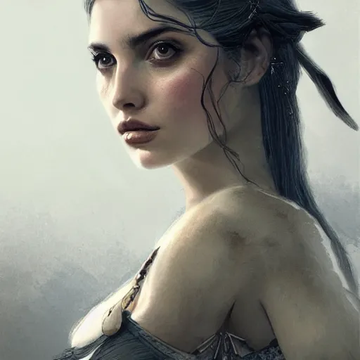 Prompt: ana de armas as tissaia de vries from the witcher show, urban motifs, intricate, elegant, highly detailed, digital painting, trending on artstation, concept art, smooth sharp focus, illustration, art by artgerm and greg rutkowski