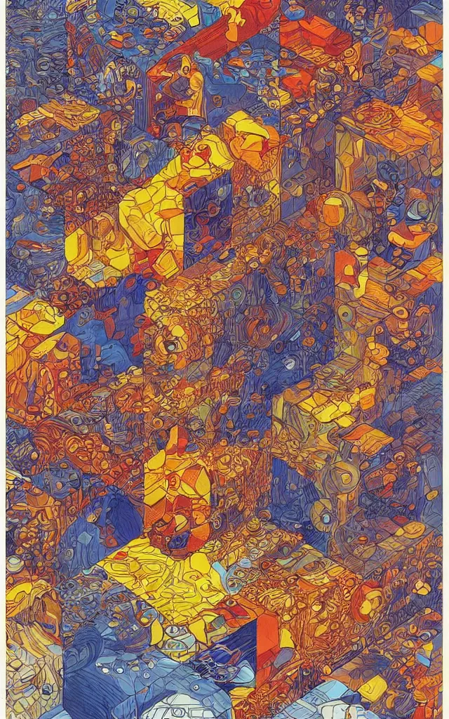 Image similar to cubes and tesseracts. retro art by jean giraud.