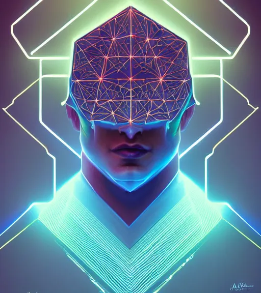 Prompt: symmetry!! arab prince of technology, solid cube of light, hard edges, product render retro - futuristic poster scifi, lasers and neon circuits, handsome arab prince, intricate, elegant, highly detailed, digital painting, artstation, concept art, smooth, sharp focus, illustration, dreamlike, art by artgerm