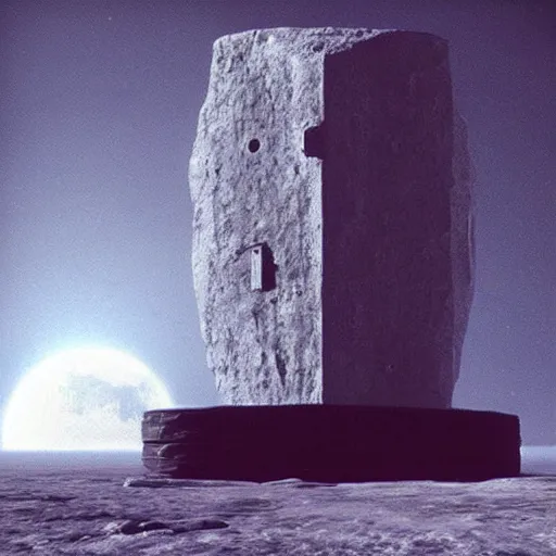Prompt: “Hal 9000 spaceship approaching a monolith on the moon surface cinematic still realistic capture”