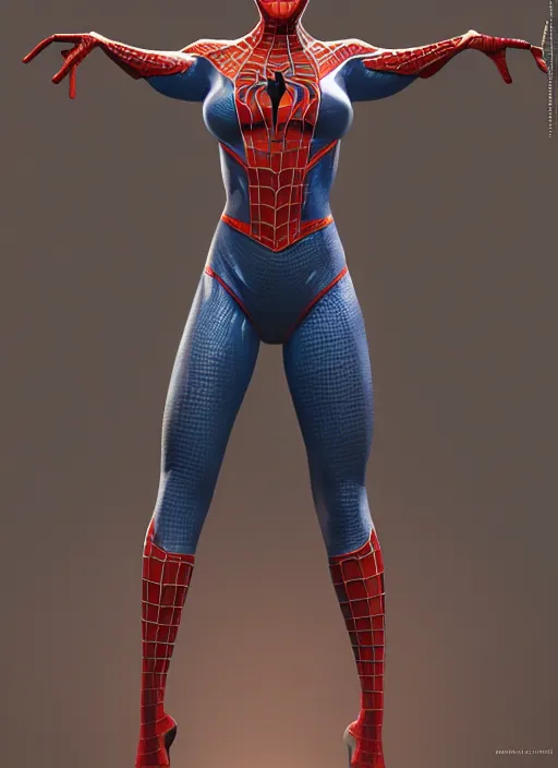 Image similar to spiderman in a plastic bikini, hyper detailed, digital art, trending in artstation, cinematic lighting, studio quality, smooth render, unreal engine 5 rendered, octane rendered, art style by klimt and nixeu and ian sprigger and wlop and krenz cushart