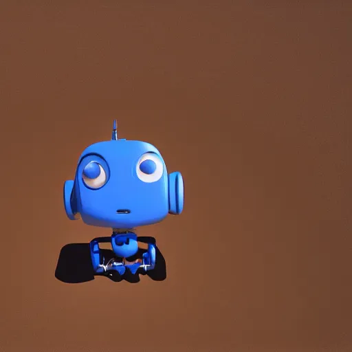 Prompt: the blue godot robot ponders looking up at the moon, vray