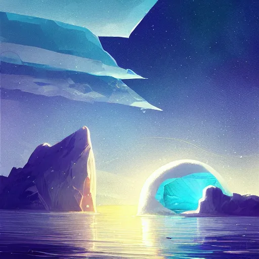 Image similar to transparent iceberg floating in space, by anato finnstark, by alena aenami, by john harris, by ross tran, by wlop, by andreas rocha