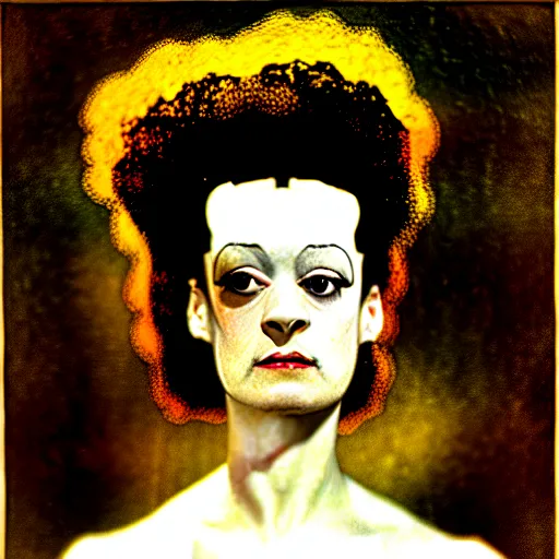 Image similar to bride of frankenstein influenced by gustav klimt.