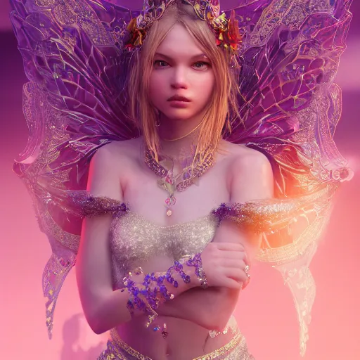 Image similar to portrait of fairy princess, glowing, ornate and intricate jewelry, jaw dropping beauty, glowing background lighting, white accent lighting, hyper detailed, fairy tale, 4 k octane render