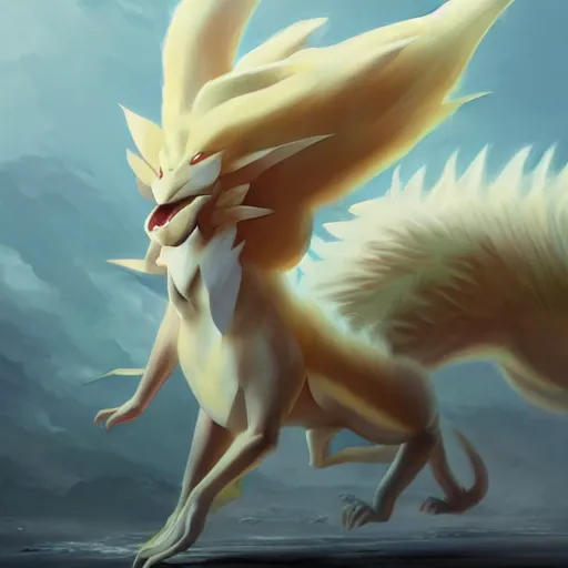 Image similar to pokemon ninetails, artstation greg rutkowski, cinematic, hyperrealist, digital art