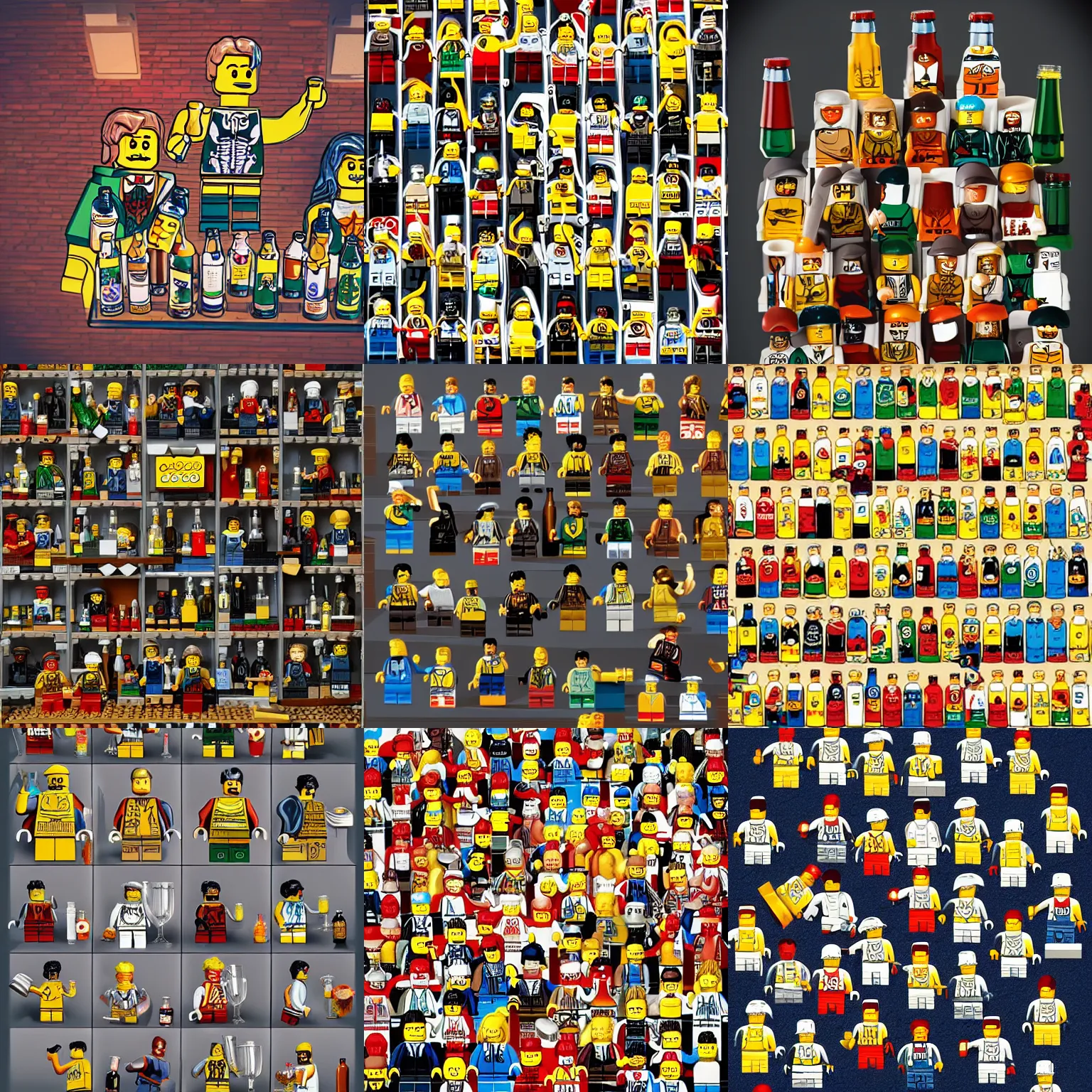 Prompt: illustration lego men drinking beer high detailed, beautiful, trending on artstation