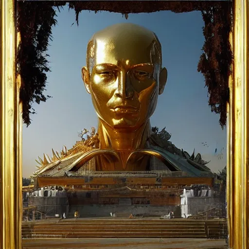 Prompt: a billion dollar statue, big statue, made of gold, worth billions, popular, realistic, by Greg Rutkowski