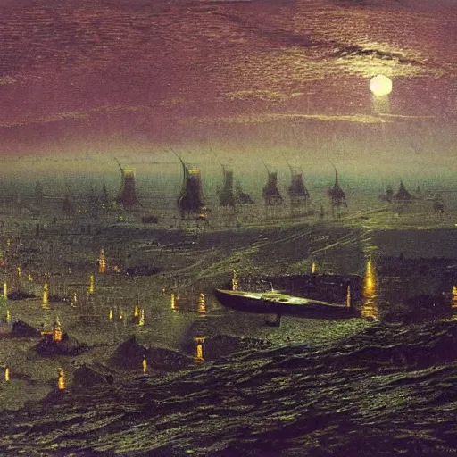 Prompt: sky galleons of mars, john atkinson grimshaw