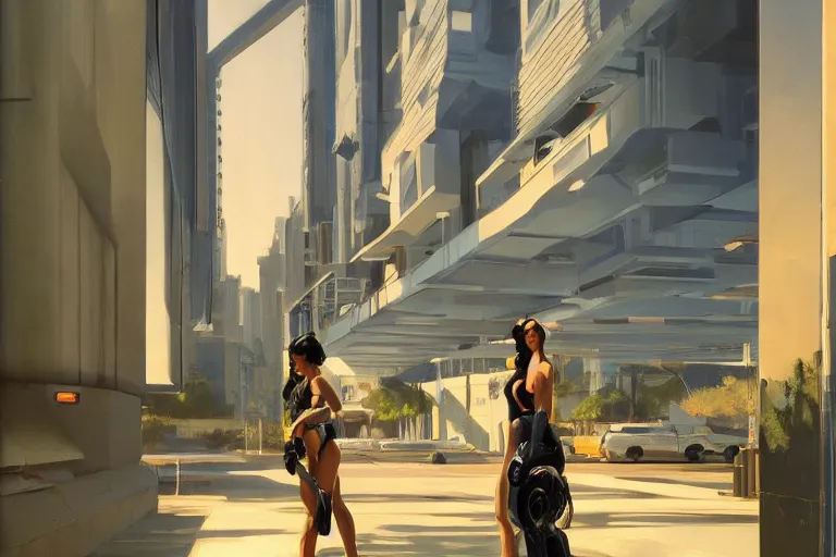 Prompt: natural landscape | cute cyborg standing in front of, painting by syd mead, highly detailed, rule of third, soft lighting, 8 k resolution, oil on canvas, architectural magazine, beautiful detailed, insanely intricate details, artstation trending