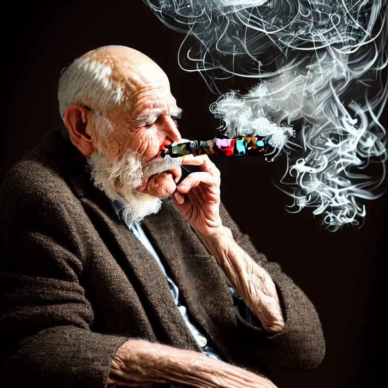 Prompt: a intricately detailed portrait of an old man, smoking a lit perfectly symmetrical cuban cigar, looking at a case of freshly opened monti cristo cigars, cinematic photography, smoke rising like clouds, beautifully symmetrical, super resolution, cgi, trending on art station, volumetric lighting & shadows, hyper detailed, 8 k, unreal engine, canon 2 0 0 mm,