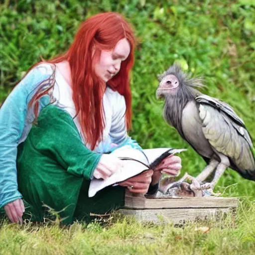 Image similar to A fallen harpy learning to live with her adoptive human family