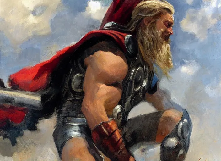 Image similar to a highly detailed beautiful portrait of thor, by gregory manchess, james gurney, james jean