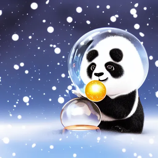 Prompt: hd digital art of a panda holding a snow globe with a galaxy inside