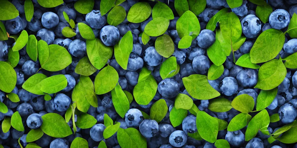 Image similar to artistic medium close-up stylized 3D render of blueberry bushes in a forest. Digital art. Rustic. Nordic. 4K. Trending on artstation. Leafy. Extremely detailed. Nature. Artistic. Wild.