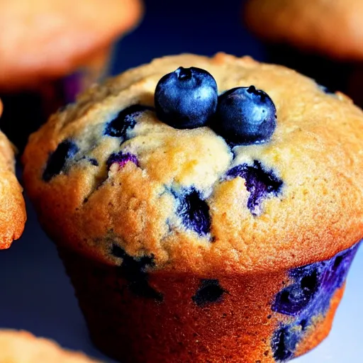 Image similar to A close-up photo of a blueberry muffin that appears to look like a puppy face