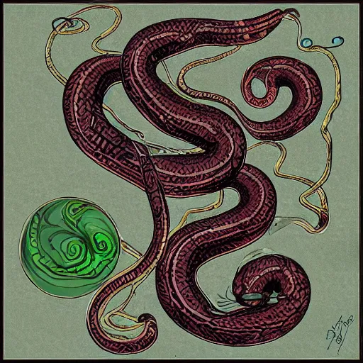 Image similar to a serpent guarding its treasures, digital art