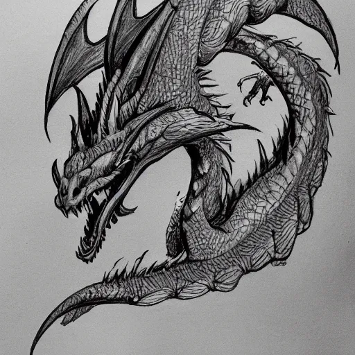 Prompt: a drawing of a dragon in the style of kim jung gi