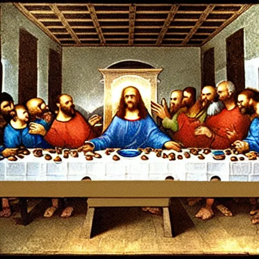 Image similar to x - ray imaging photograph of the last supper by leonardo da vinci