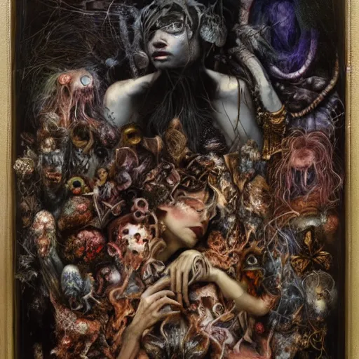 Image similar to stranger psycho by julie heffernan, glenn brown, brian froud, nicola samori, paolo roversi, kilart, 8 k, hyper detailed.