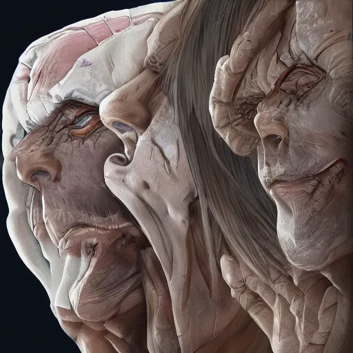 Image similar to human face falling apart, detailed, concept art, artstation