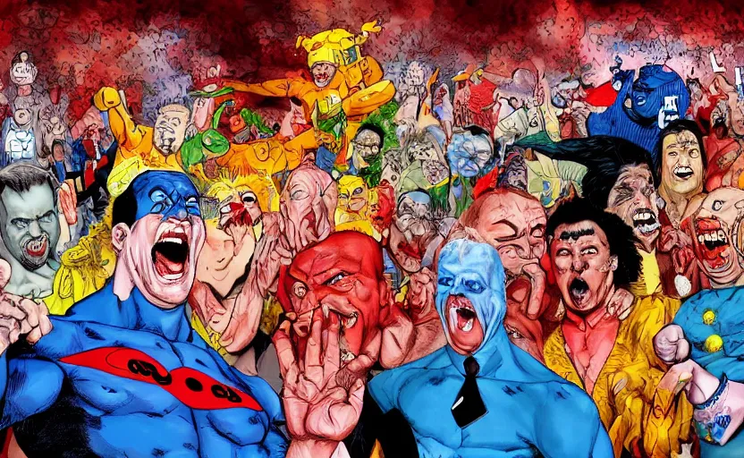 Image similar to the biggest loser in the building, laughingstock, public shame, strange emotions, disrupted mental state, digital painting, by Ryan Ottley and Jim Lee, masterpiece, trending on artstation, 4k wallpaper