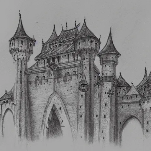 Image similar to A medieval castle, sketch, detailed, artwork by Akihiro Yamada